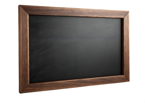 An empty rustic wooden framed chalkboard against a dark background ready for writing messages or drawing