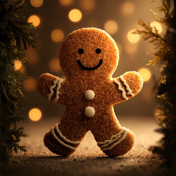 Logo postre de Navidad. Silueta de hombre de pan de jengibre saludando asom&aacute;ndose al marco desde la izquierda