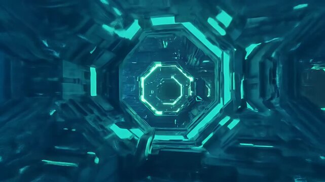 Abstract 3D Futuristic Tunnel With Neon Blue Lights