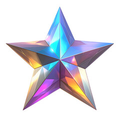 Gemstone star shines with iridescent, abstract, geometric facets.