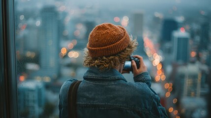 Urban photography capturing cityscapes from a glass elevator modern city image high view aesthetic importance