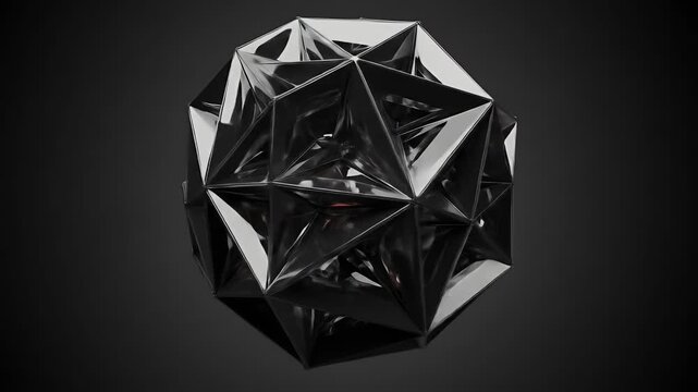 Abstract 3D Geometric Form Red Glow Dark Background Realistic Animation
