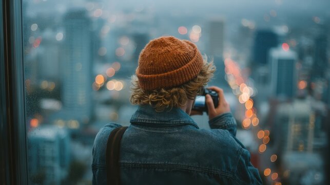 Urban photography capturing cityscapes from a glass elevator modern city image high view aesthetic importance
