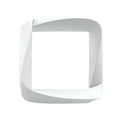 Abstract white ribbon forms a twisted square frame on black.