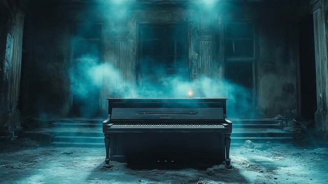 Eerie Piano Performance - A Haunting Melody in a Mysterious Setting.