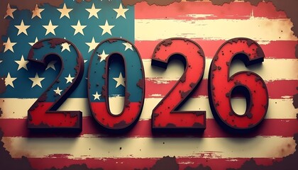 2026 Distressed American Flag with Metallic Numbers