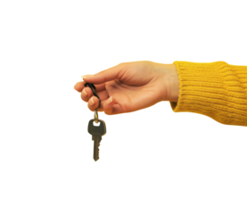 hand holding keys on white background.