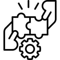 Collaboration Puzzle Outline Icon with Gear - Teamwork and Partnership Concept