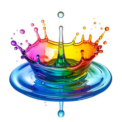 Colorful liquid forms a crown shape with a drop falling.