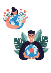 People caring for the earth with love and affection and promoting environmental conservation for a better future.