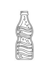Illustration of a refreshing bubbly beverage in a distinctively shaped glass bottle.