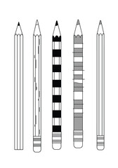 Collection of five graphite pencils with varying designs and textures.