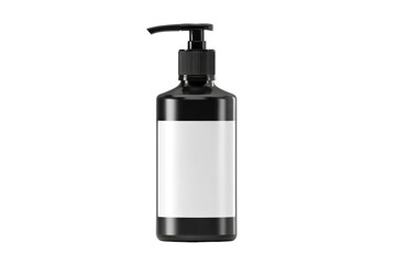 Sleek black pump dispenser bottle with blank label for product branding mockup