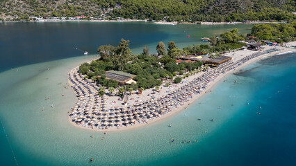 Aerial view of the famous Blue Lagoon beach in Oludeniz, Fethiye, Turkey