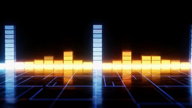 Abstract 3D Realistic Audio Visualizer Background With Neon Lights