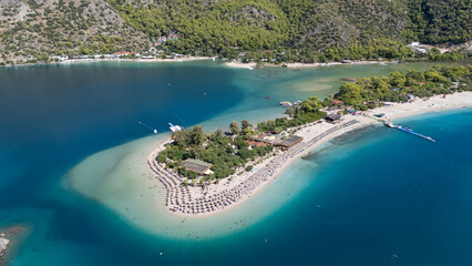 Aerial view of the famous Blue Lagoon beach in Oludeniz, Fethiye, Turkey