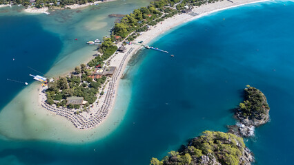 Aerial view of the famous Blue Lagoon beach in Oludeniz, Fethiye, Turkey