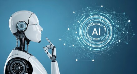 Artificial Intelligence Robot Contemplating Future Technology Advancements.