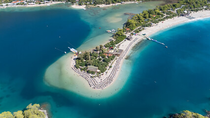 Aerial view of the famous Blue Lagoon beach in Oludeniz, Fethiye, Turkey