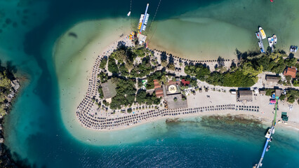Aerial view of the famous Blue Lagoon beach in Oludeniz, Fethiye, Turkey