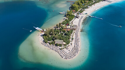 Aerial view of the famous Blue Lagoon beach in Oludeniz, Fethiye, Turkey