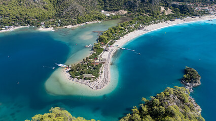 Aerial view of the famous Blue Lagoon beach in Oludeniz, Fethiye, Turkey