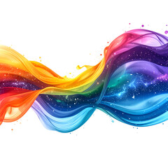 Flowing rainbow waves with cosmic sparkle on black background.