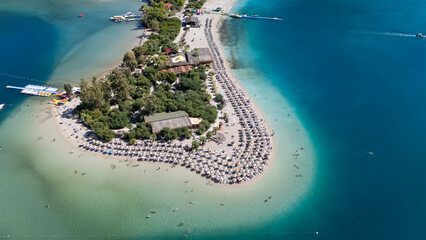 Aerial view of the famous Blue Lagoon beach in Oludeniz, Fethiye, Turkey