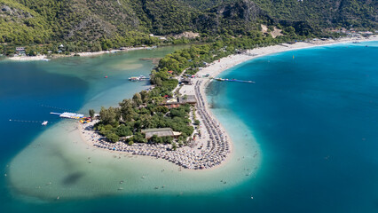 Aerial view of the famous Blue Lagoon beach in Oludeniz, Fethiye, Turkey