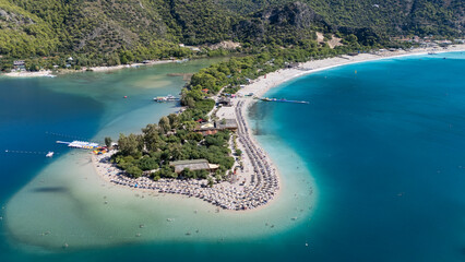 Aerial view of the famous Blue Lagoon beach in Oludeniz, Fethiye, Turkey