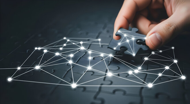 Completing the puzzle with a final piece, connecting ideas digitally