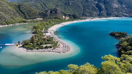 Aerial view of the famous Blue Lagoon beach in Oludeniz, Fethiye, Turkey