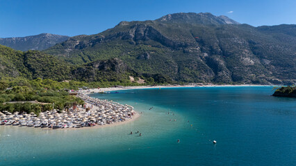Aerial view of the famous Blue Lagoon beach in Oludeniz, Fethiye, Turkey