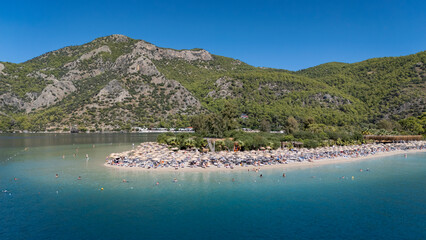 Aerial view of the famous Blue Lagoon beach in Oludeniz, Fethiye, Turkey