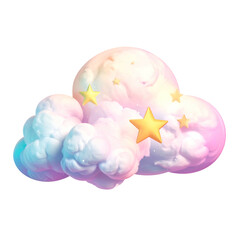 Dreamy pastel cloud with golden stars against a black background.