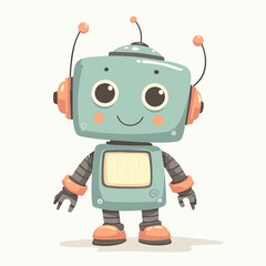 Adorable cartoon robot with a friendly smile standing on a white background illustration
