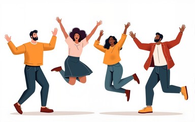 Naklejka premium Celebrating people illutrations. Collection of scenes with men and women happy jumping celebrating event or ceremony. High quality