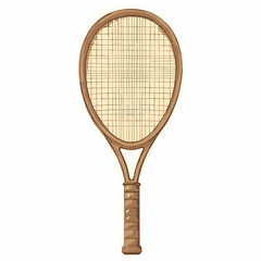 Vintage wooden tennis racket with woven strings isolated on a clean white background shot