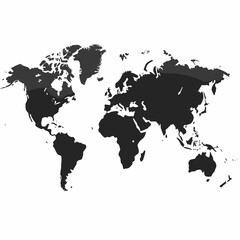 Obraz premium Detailed world map illustration showing continents and landmasses in dark gray color