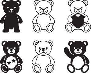 Teddy Bear Variety: A collection of charming teddy bears in different poses, showcasing their classic design and endearing appeal, ideal for childhood and nostalgia themes.