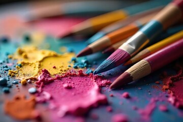 Vibrant Paintbrushes and Palette A Close-Up of Artistic Inspiration Ready for Creative Expression