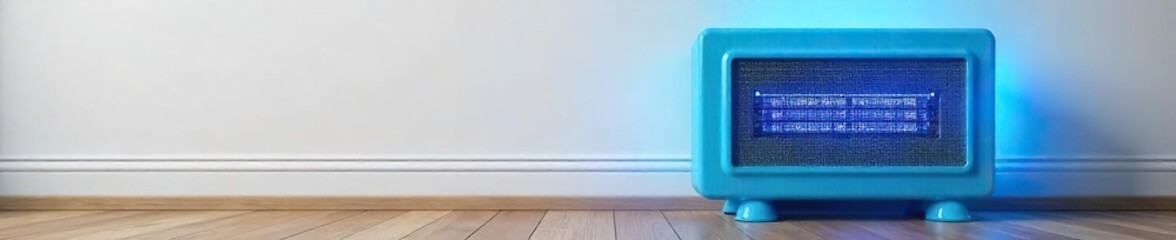 Modern Blue Electric Heater in Contemporary Living Room, Providing Cozy Warmth on Cold Days