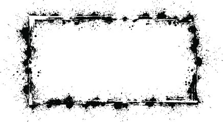 Black Ink Splatter Grunge Rectangle Frame Border Isolated on Transparent Background