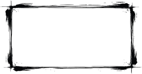 Black Grunge Brush Stroke Frame with Distressed Edges Isolated Vector Illustration