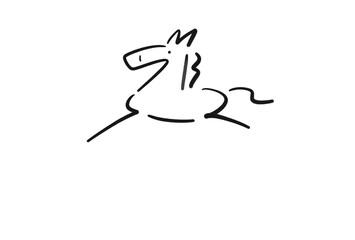 墨絵のシンプルなかわいい走る馬　2026 正月素材・モノクロ
