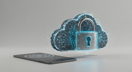 Visualizing robust digital security for cloud computing and online data protection, emphasizing secure network connections and cyber privacy for mobile technology