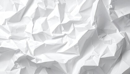 High Angle Shot of Wrinkled White Paper Texture with Intricate Folds and Creases Soft Shadows Creating Abstract Patterns on a Clean Surface