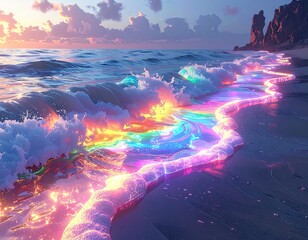Holographic Waters Organic Fluid Forms Futuristic Lagoon Shimmering Waves