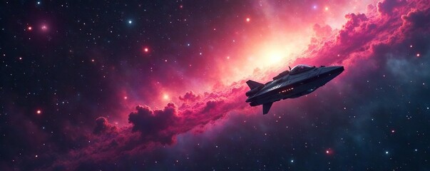 Lone Spaceship Navigating a Vibrant Nebula A Cosmic Journey of Exploration and Discovery through Shimmering Stars and Cosmic Dust