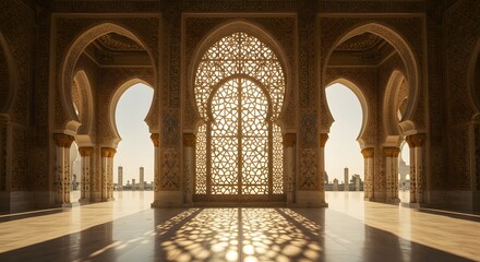 Ornate Islamic Architecture with Geometric Patterns and Sunlight